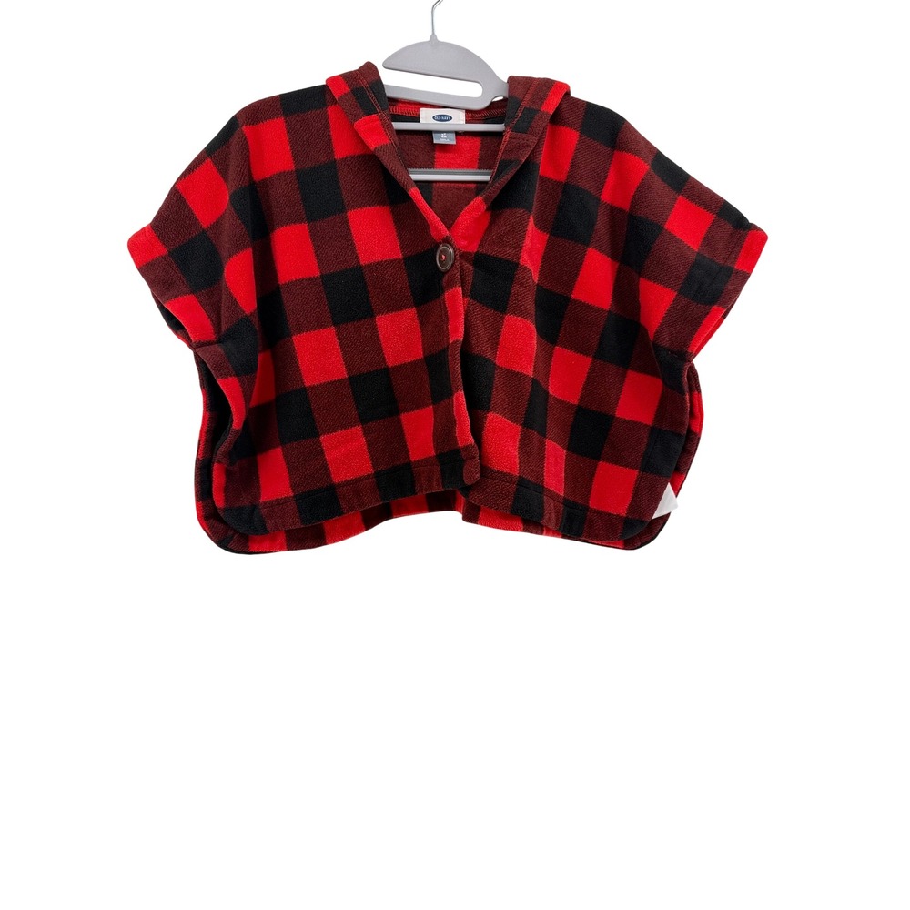 Old Navy Buffalo Plaid Fleece Poncho 4T Polyester Red Black Hooded Gorpcore